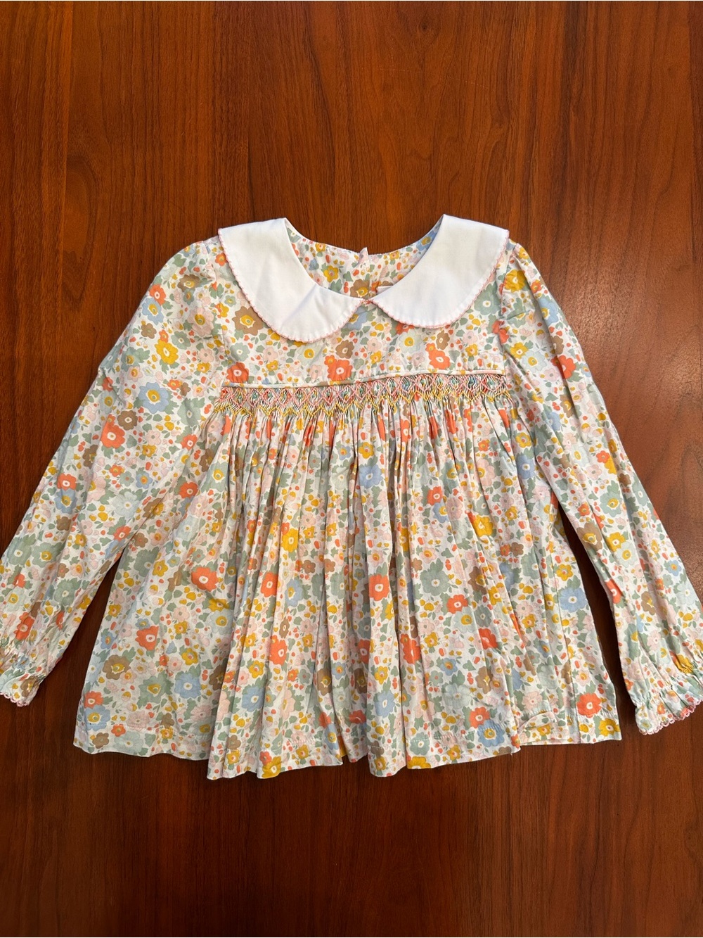 Shrimp & Grits Kids Floral Multi-Color Smocked Peter Pan Collar Blouse size 5